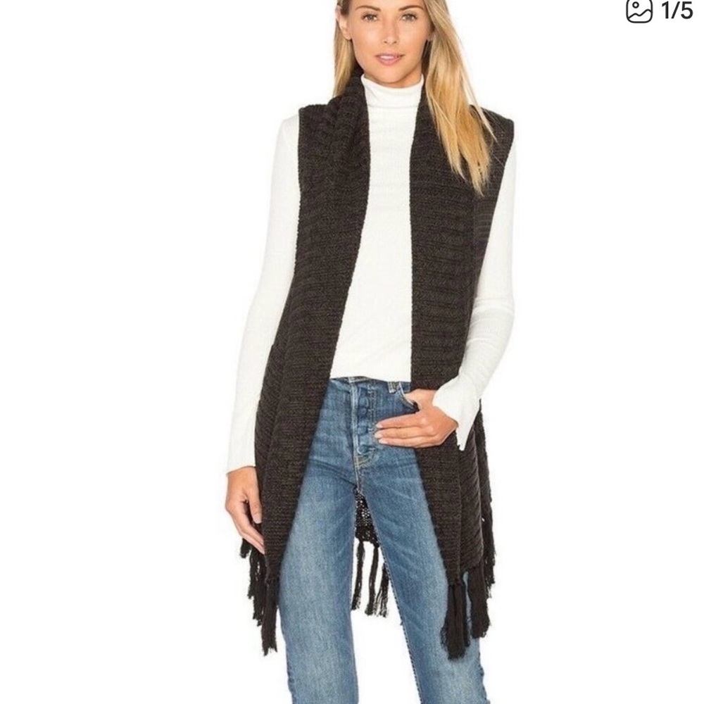 Revolve Sanctuary Charcoal Knit Fringe Vest